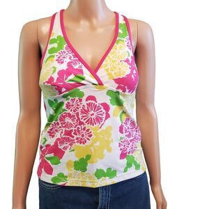 Athleta Size XS racerback athletic yoga tank floral pink yellow white